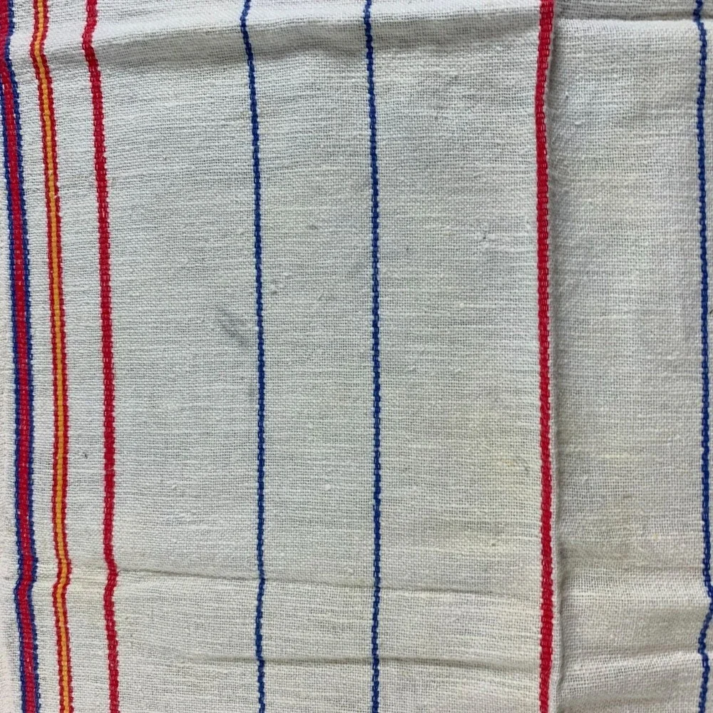 Vintage Kitchen Towels with Stripes Crochet Trim Set of 2 Green Beige Trim
